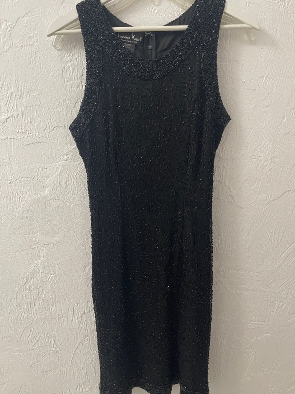 Laurence Kazar Silk Black Sequin Beaded Dress, Size Small, VINTAGE